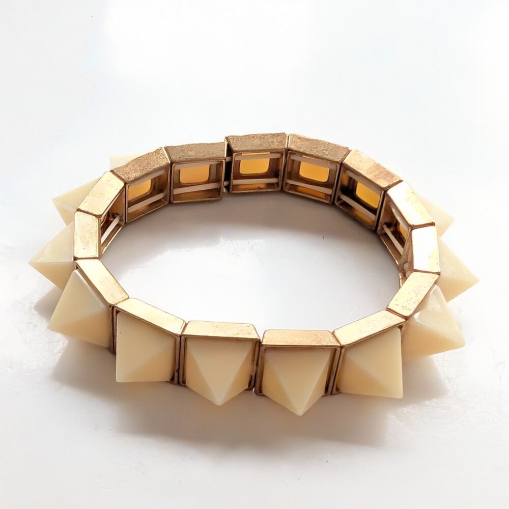 Vintage Y2K Punk Goth Grunge Gold Tone Cream Cone Spike Stretch Bracelet